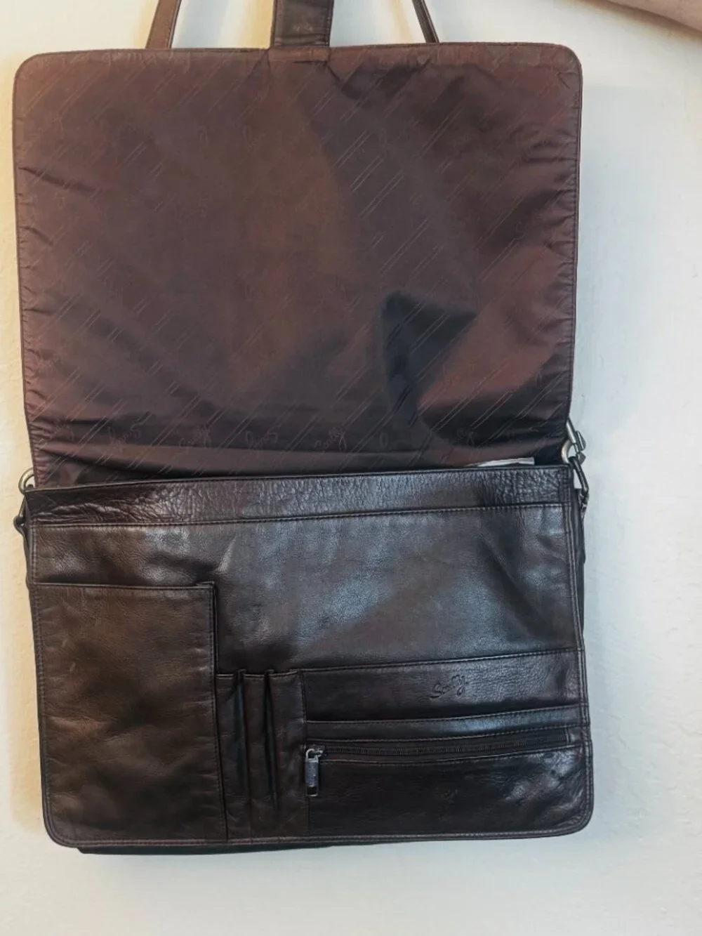 Vtg Rare Scully Leather Messenger Bag 16x11 Brown Crossbod Laptop Organizer READ